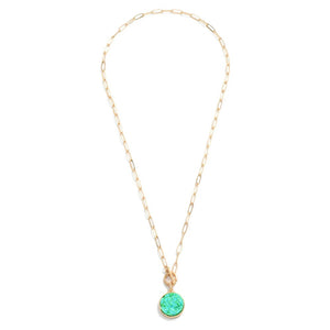 Chain Link Necklace With Teal Green Druzy Pendant