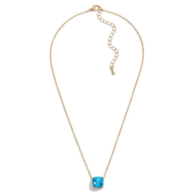 Dainty Chain Link Necklace Featuring Aqua Blue Rhinestone Pendant