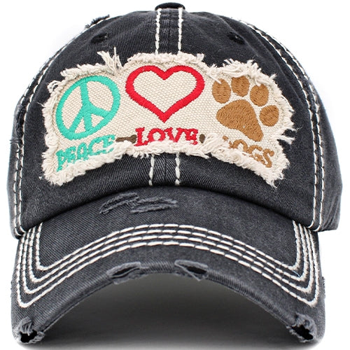 Peace, Love, Dogs Hat- Black