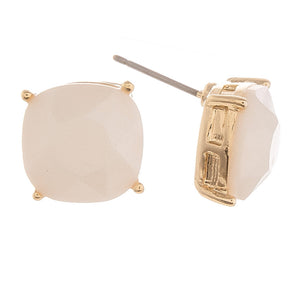Rhinestone Gold Tone Stud Earring-White Stone