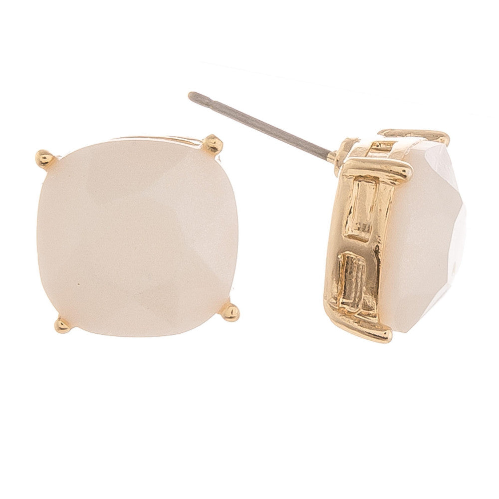Rhinestone Gold Tone Stud Earring-White Stone