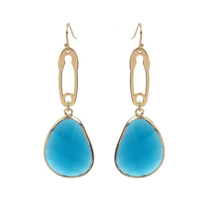 Safety Pin Crystal Drop Earrings in Gold