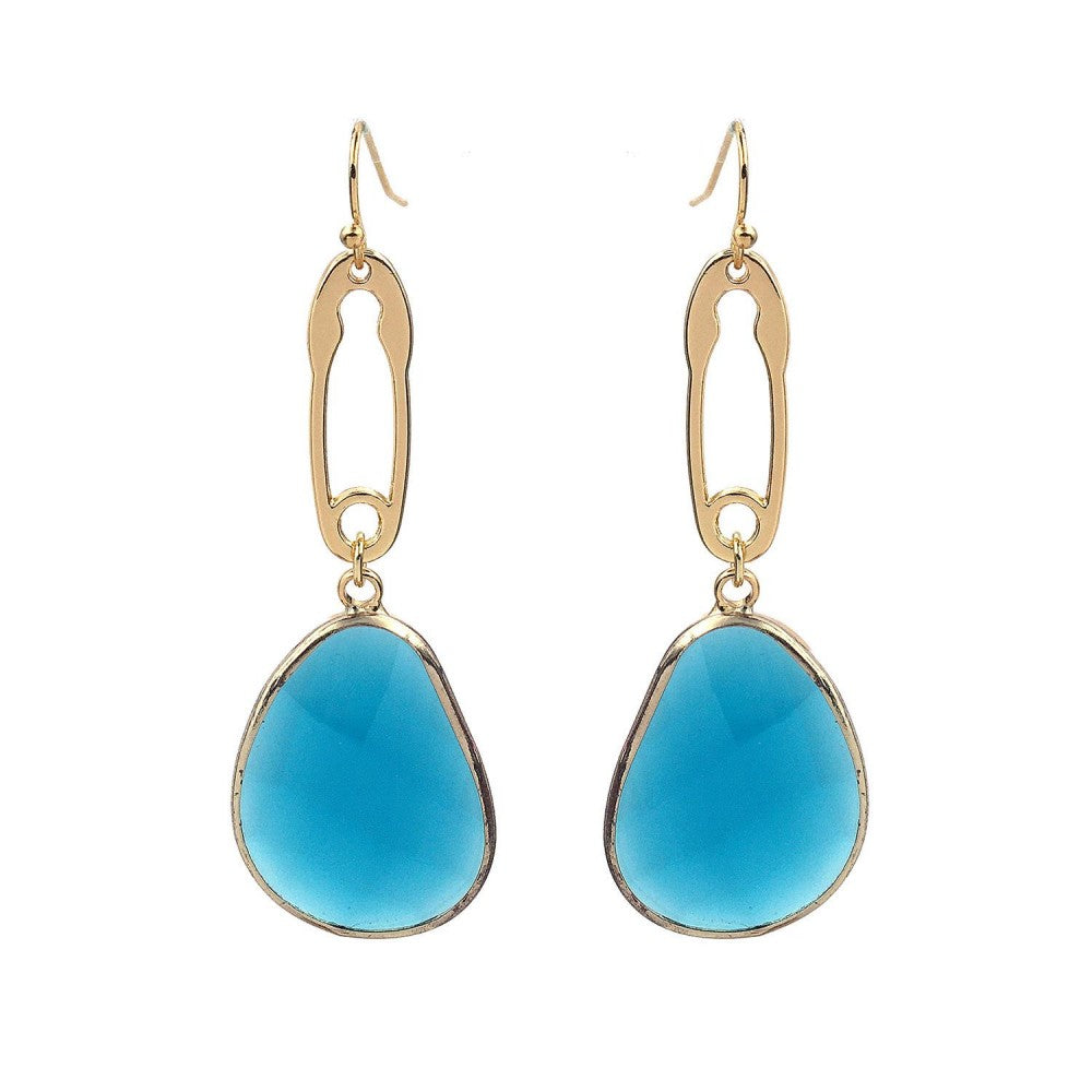 Safety Pin Crystal Drop Earrings in Gold
