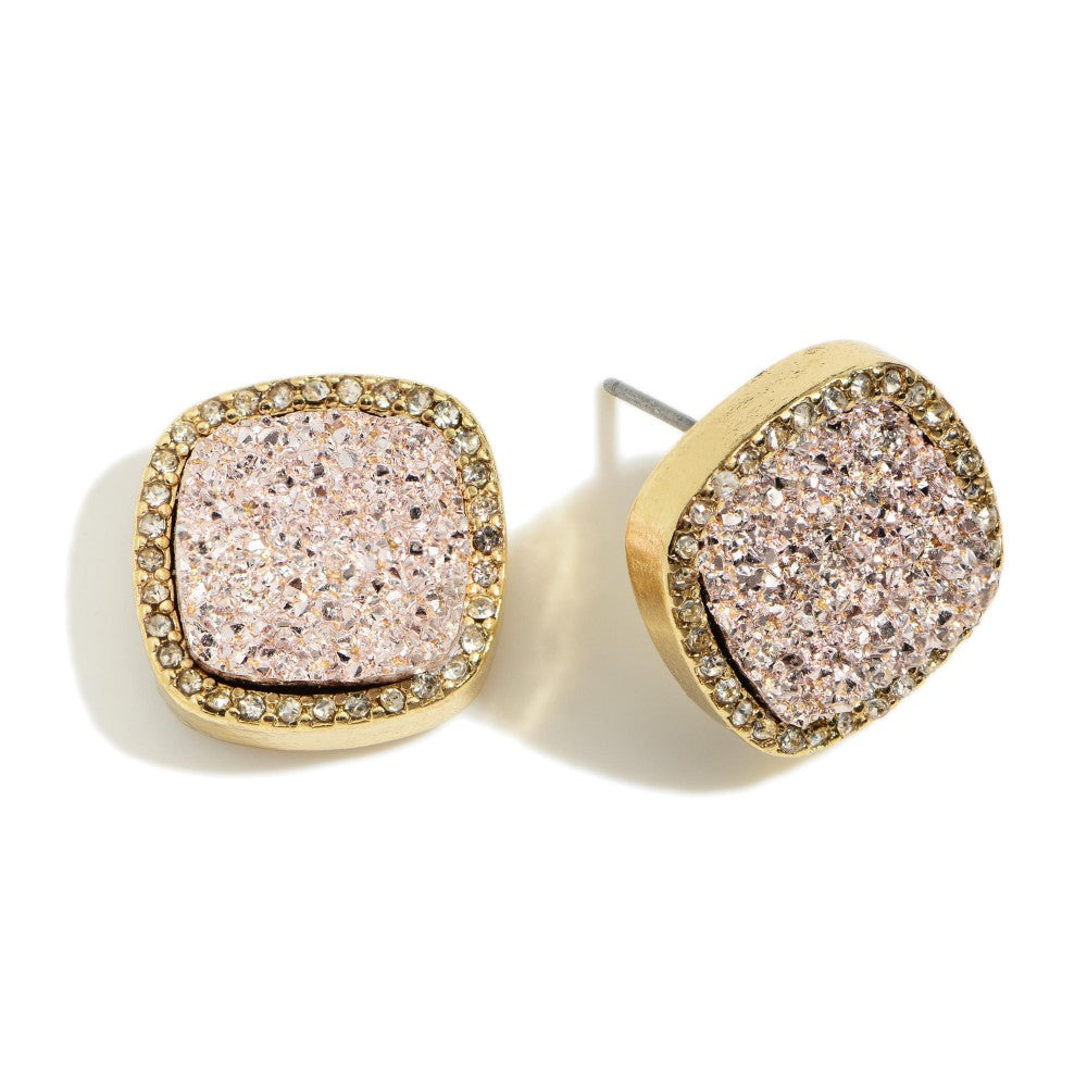 Rose Gold Square CZ Stud Earrings