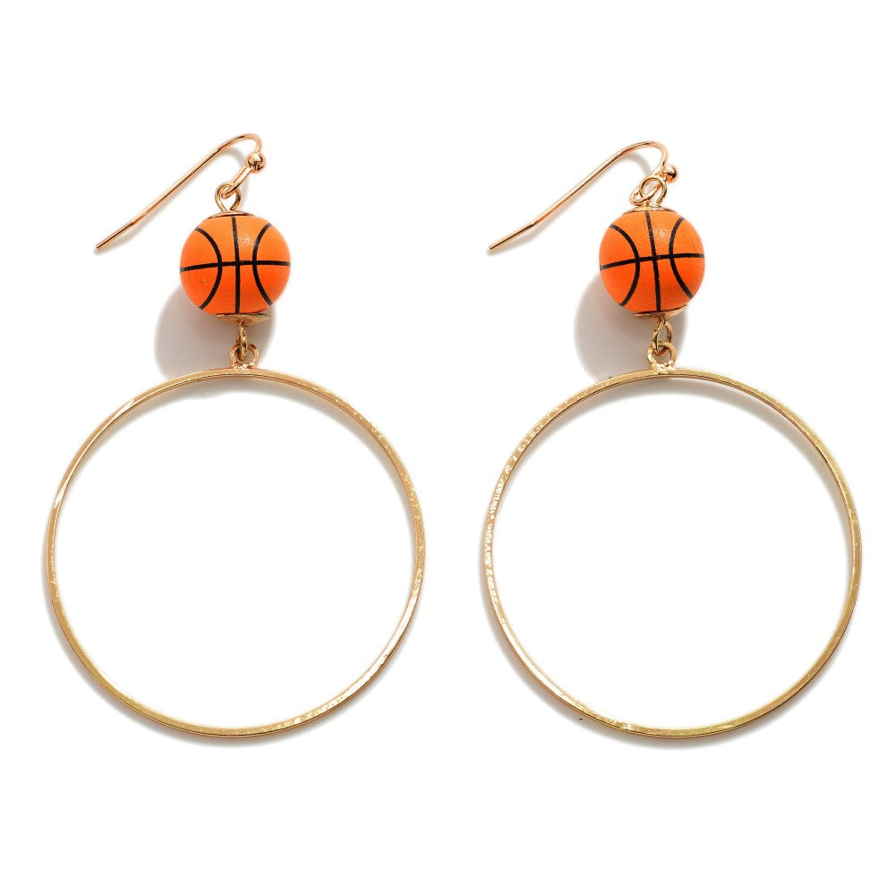Circular Drop Earring With Basketball Accent