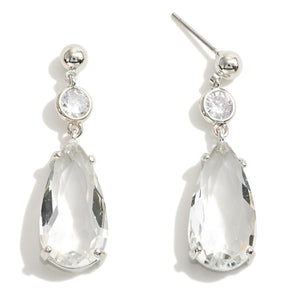 Ladies Linked Crystal Teardrop Drop Earrings