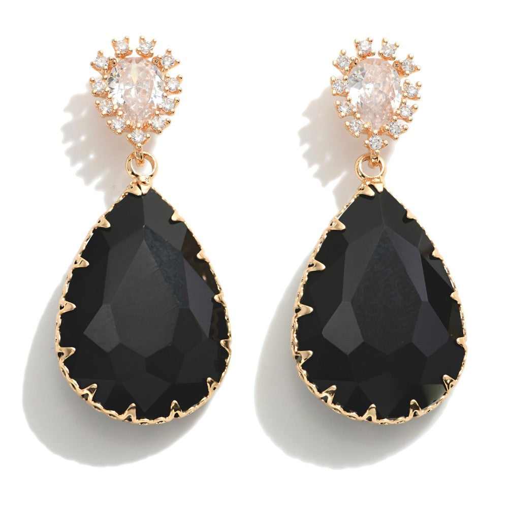 Statement Teardrop Rhinestone Crystal Drop Earrings-Black