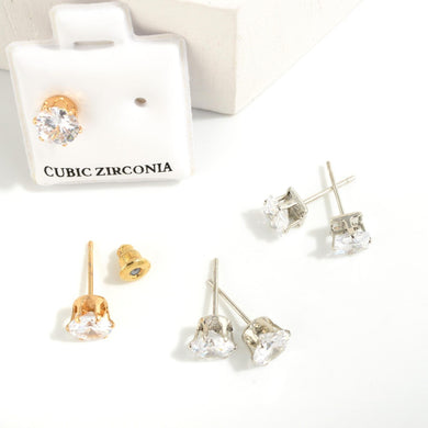 Cubic Zirconia Stud Earrings 0.6 mm