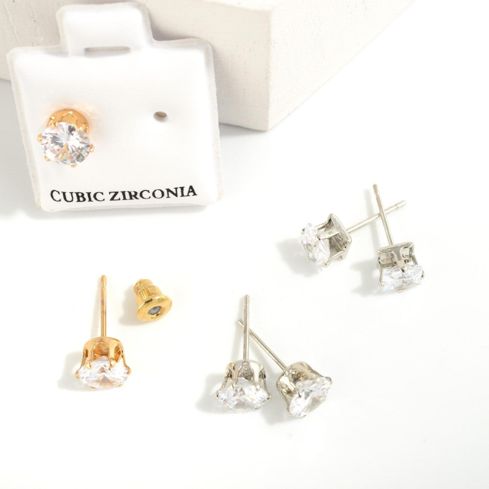 Cubic Zirconia Stud Earrings 0.6 mm