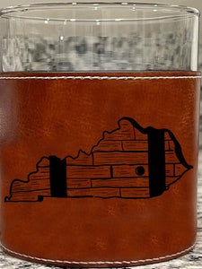 Kentucky Bourbon Barrel Stave Faux Leather Rocks Glass