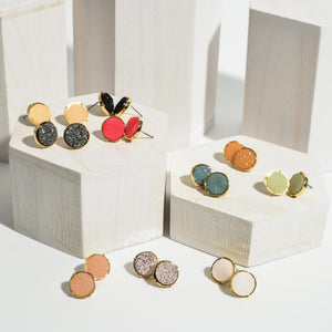 Round Druzy Stud Earrings- Several Colors
