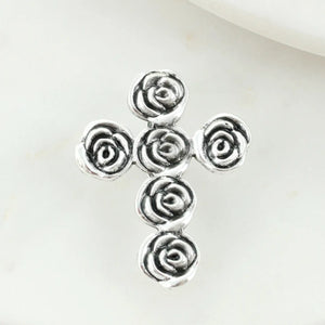 Silver Rose Cross Pendant
