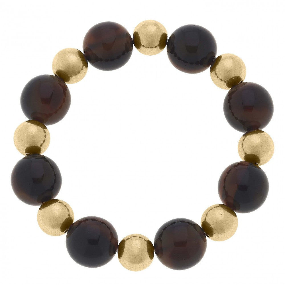 Gold And Tortoise Beaded Stretch Bracelet