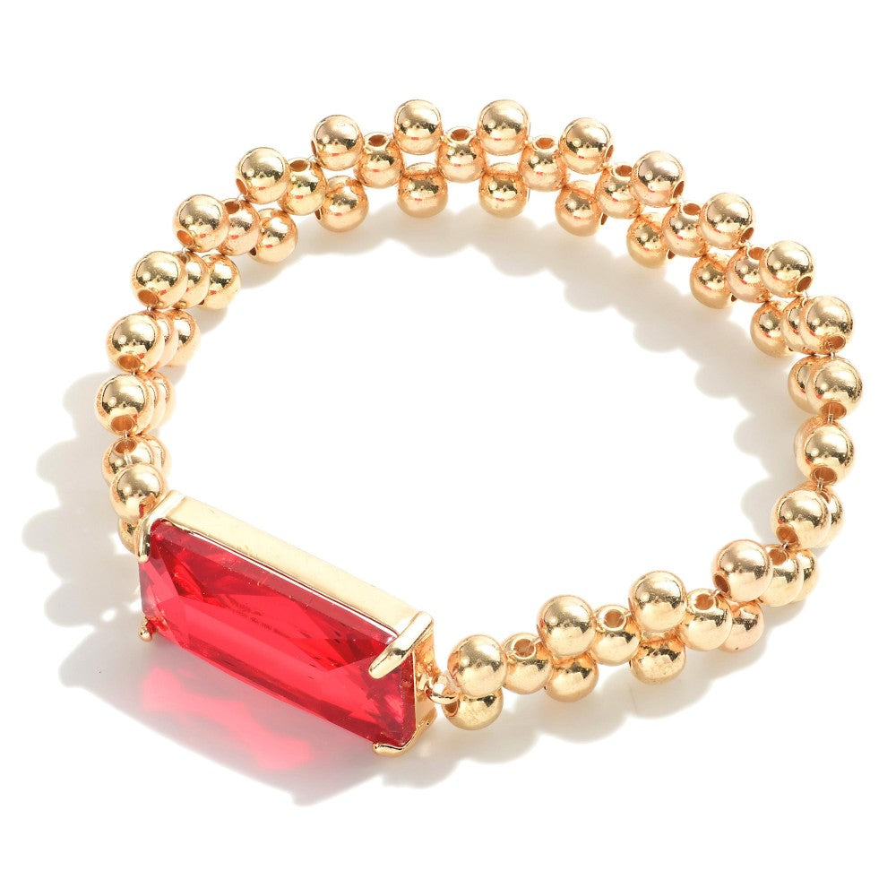 Gold Tone Stretch Bracelet With Square Rhinestone Accent