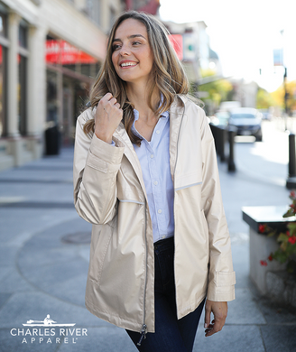 Ladies Charles River New Englander Rain Jacket - Metallic Ivory Pearl