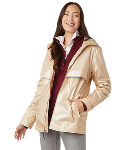 Ladies Charles River Rain Jacket in Champagne with Floral Printed Lining