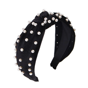 Pearl Studded Satin Top Knot Headband