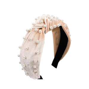 Pearl Studded Satin Top Knot Headband