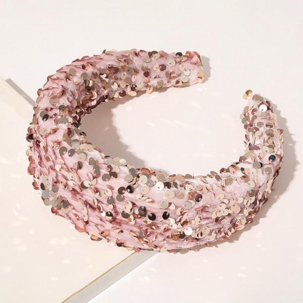 Pink Velvet Sequin Headband