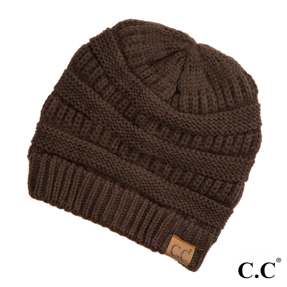 C.C Beanie Brown Solid Color Ribbed Beanie- Brown