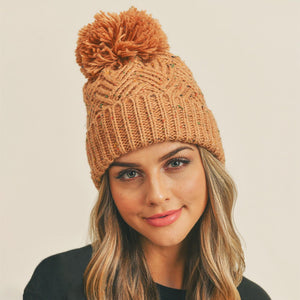 Knit Beanie With Pom Pom- Taupe