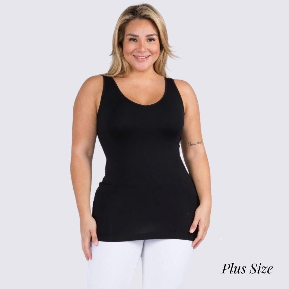 Seamless Reversible Tank Top Plus Size- Black