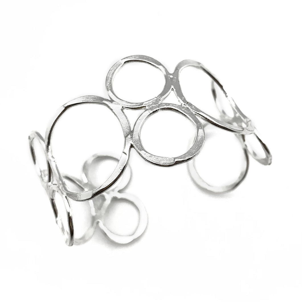 Silver Plated Adjustable Cuff Bracelet - Open Circles
