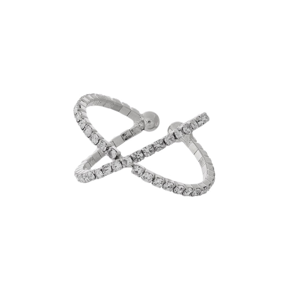 Silver Rhinestone Criss-Cross Fashion Ring