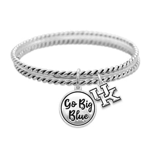 Officially Licensed Silver Triple Bangle Bracelet With Go Big Blue Charm