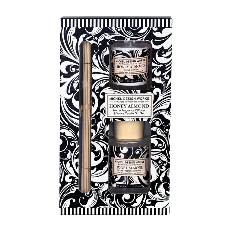 Michel Design Works Honey Almond Home Fragrance Diffuser & Votive Candle Gift Set