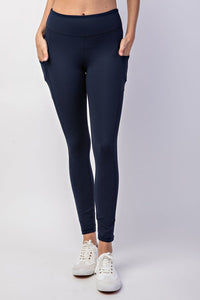 Buttery Soft Full Length Leggings In Dark Navy With Side Pockets