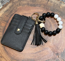 Load image into Gallery viewer, Silicone Bead Keychain Wristlet With Vegan Leather Credit Card Holder