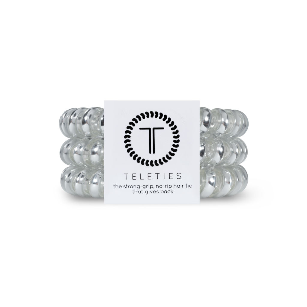 Electric Silver Teleties Large 3-Pack Hair Ties