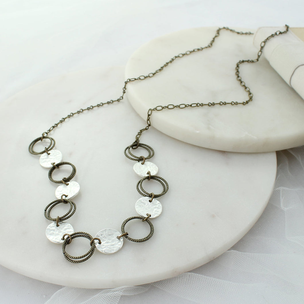 36” Silver Disc & Vintage Loop Necklace