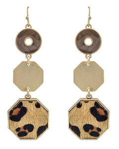 Animal Print Octagon & Circle Earrings