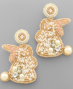 Beaded Bunny & Pearl Earrings
