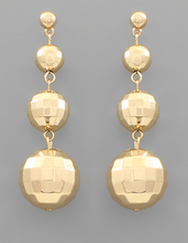 Load image into Gallery viewer, Triple Linked Disco Ball Gold Tone Drop Earrings