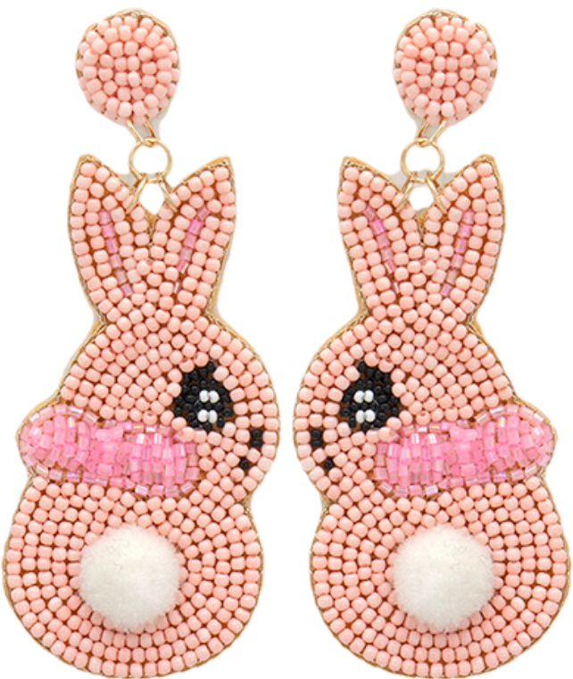 Pink Easter Bunny Beaded Earrings