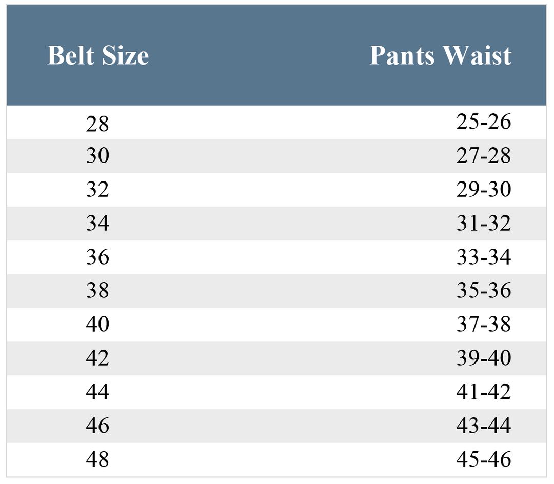 Men's and Ladies Belt Size Guide