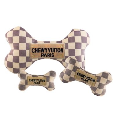 Checker Chewy Vuiton Dog Bone Toy- 3 Sizes