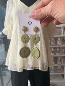Green Wrapped Raffia Round Drop Earrings