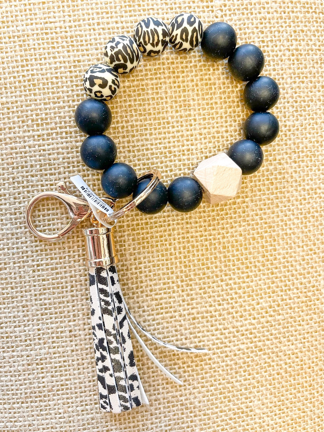 Silicone Bead Keychain Wristlet- Leopard Animal Print