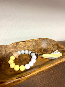 Silicone Bead Keychain Wristlet- Yellow/Grey