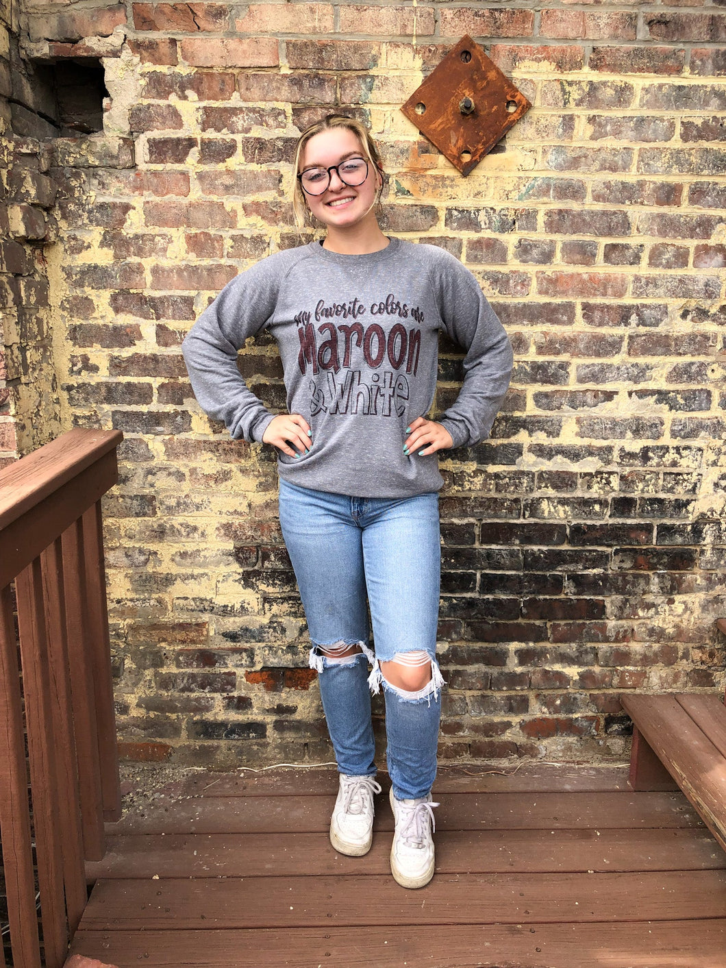 My Favorite Colors Are Maroon And White School Spirit Unisex Crew Sweatshirt