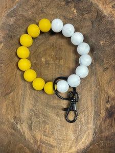 Silicone Bead Keychain Wristlet- Mustard/Marable