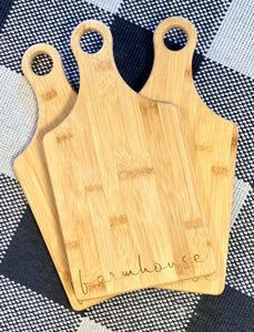 Charcuterie/Cutting Board- Engraved With “Farmhouse” 13.5x7