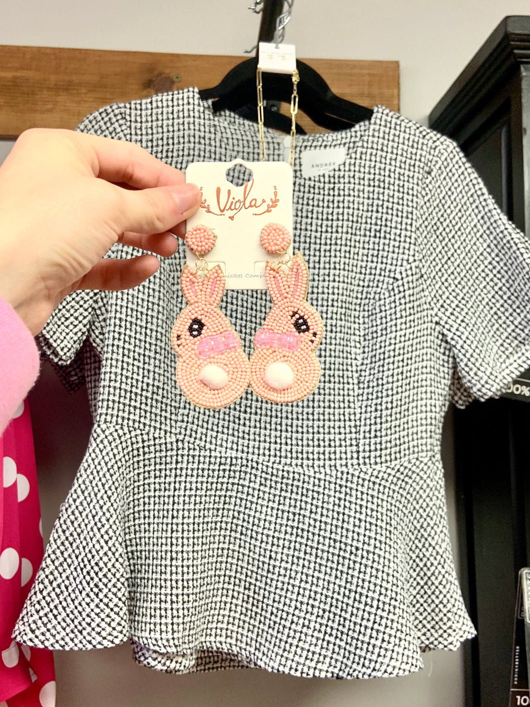 Pink Easter Bunny Beaded Earrings