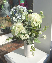 Load image into Gallery viewer, Blue And Creamy Green Floral Arrangement- IN STORE PICK-UP ONLY