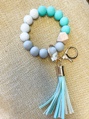 Silicone Bead Keychain Wristlet- Teal