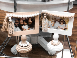 Wood Tabletop 4X6 Photo Frame on Pedestal and Blessing Beads- 3 Styles